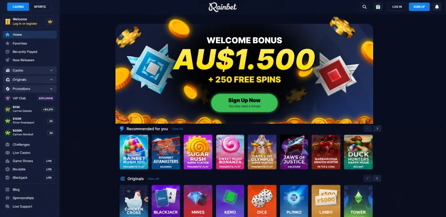 Rainbet mobile casino app on smartphone
