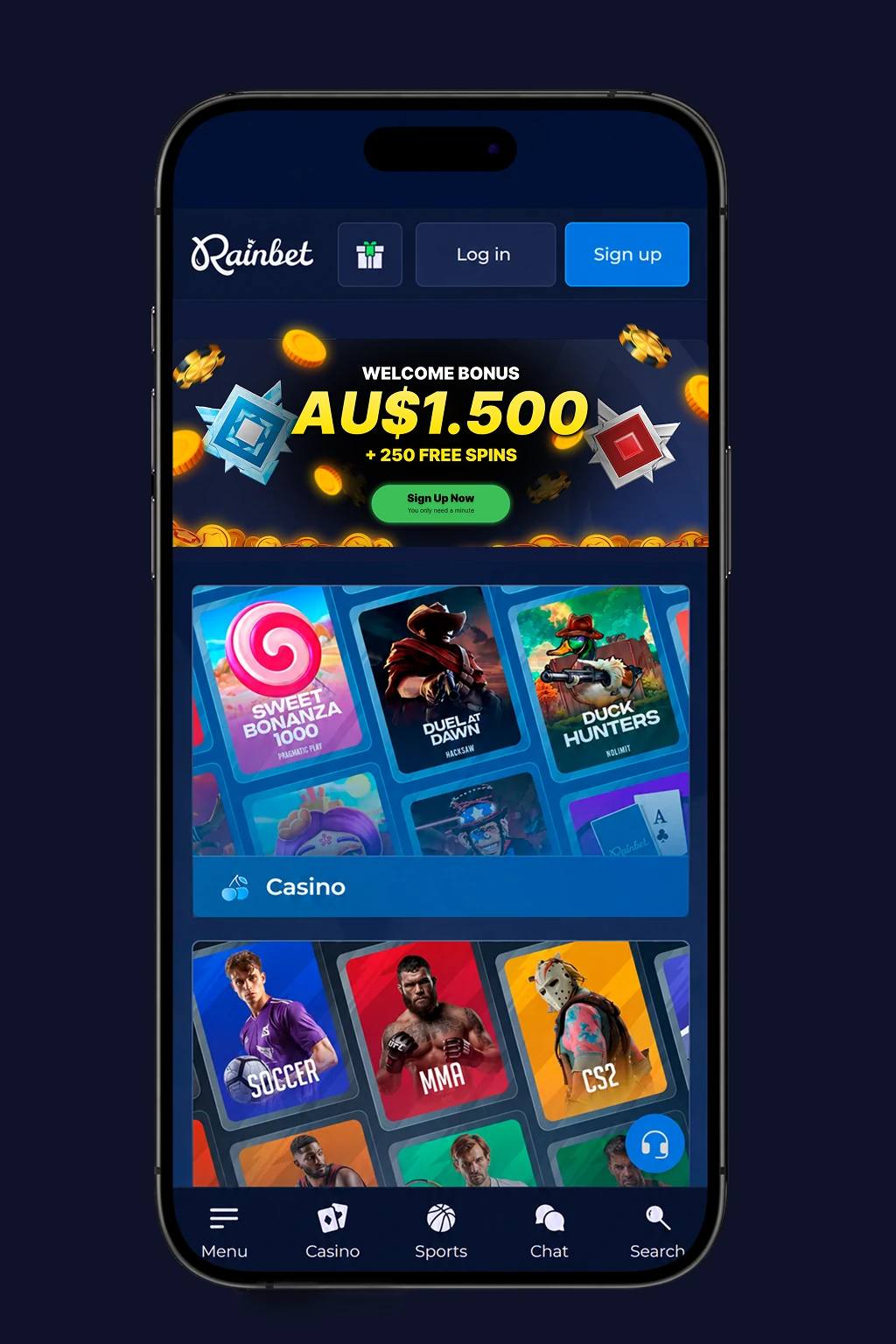 Rainbet mobile casino app on smartphone
